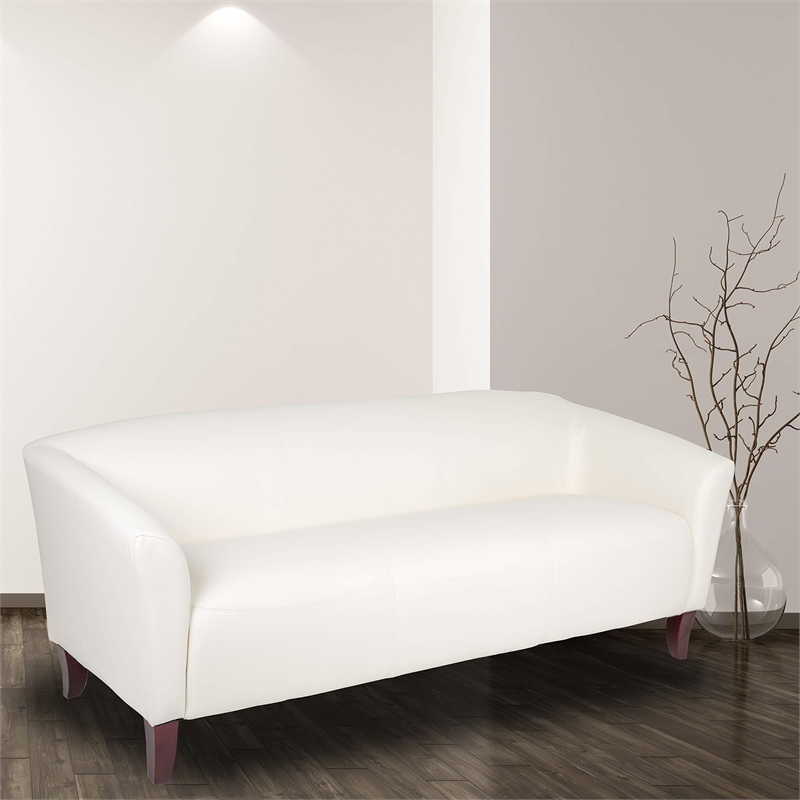 Flash Furniture Hercules Imperial Leather Sofa in Ivory and Cherry