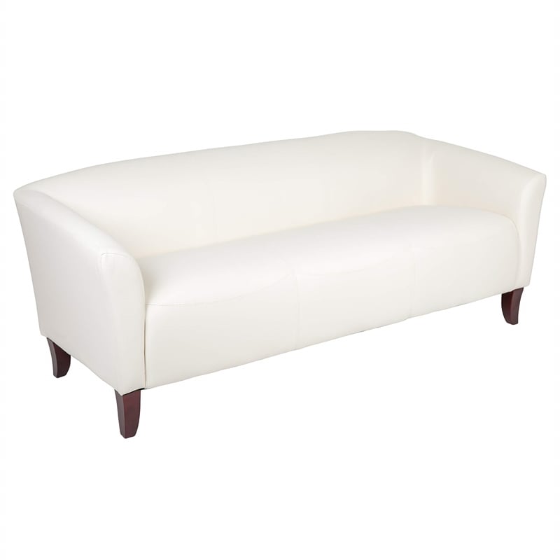 Flash Furniture Hercules Imperial Leather Sofa in Ivory and Cherry
