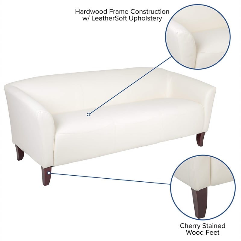 Flash Furniture Hercules Imperial Leather Sofa in Ivory and Cherry