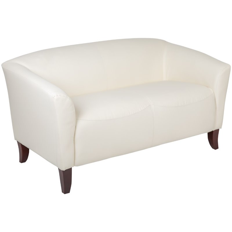 Flash Furniture Hercules Imperial Leather Loveseat in Ivory and Cherry