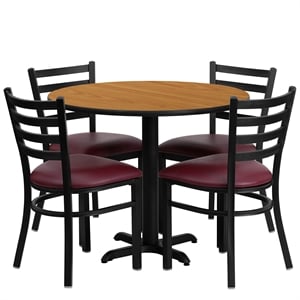Flash Furniture 36Rd Laminate Table Set In Natural Top Burgundy Vinyl Seat