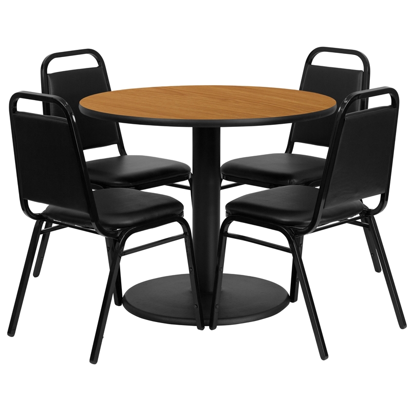 Flash Furniture 36Rd Laminate Table Set-Bnqt In Natural Top Black Vinyl Seat