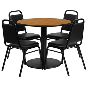 flash furniture 5 piece traditional natural top lunchroom dining set with black faux leather chairs