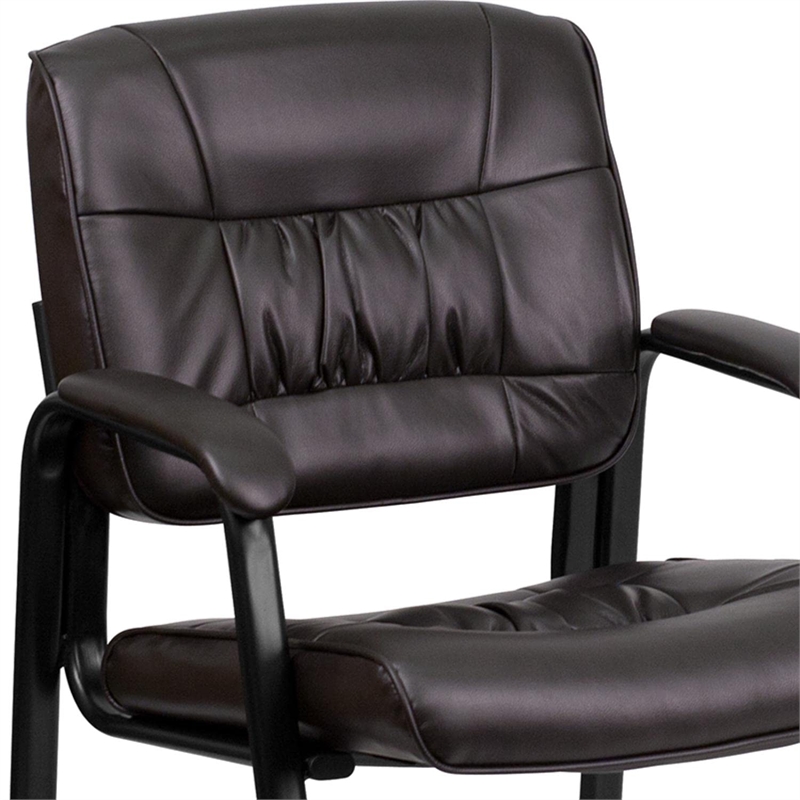 Flash Furniture Leather Guest Chair in Brown with Black Frame Finish