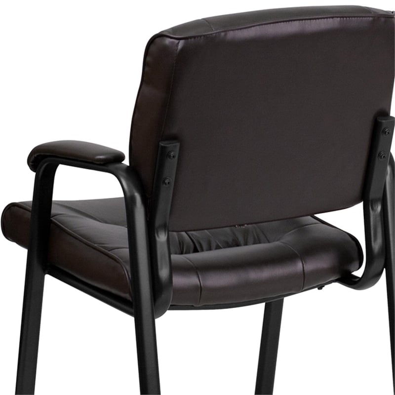 Flash Furniture Leather Guest Chair in Brown with Black Frame Finish