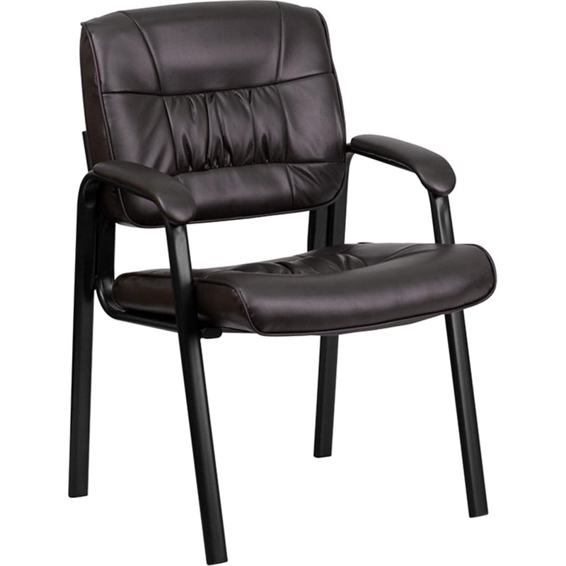 Flash Furniture Leather Guest Chair in Brown with Black Frame Finish