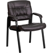 Flash Furniture Leather Guest Chair in Brown with Black Frame Finish
