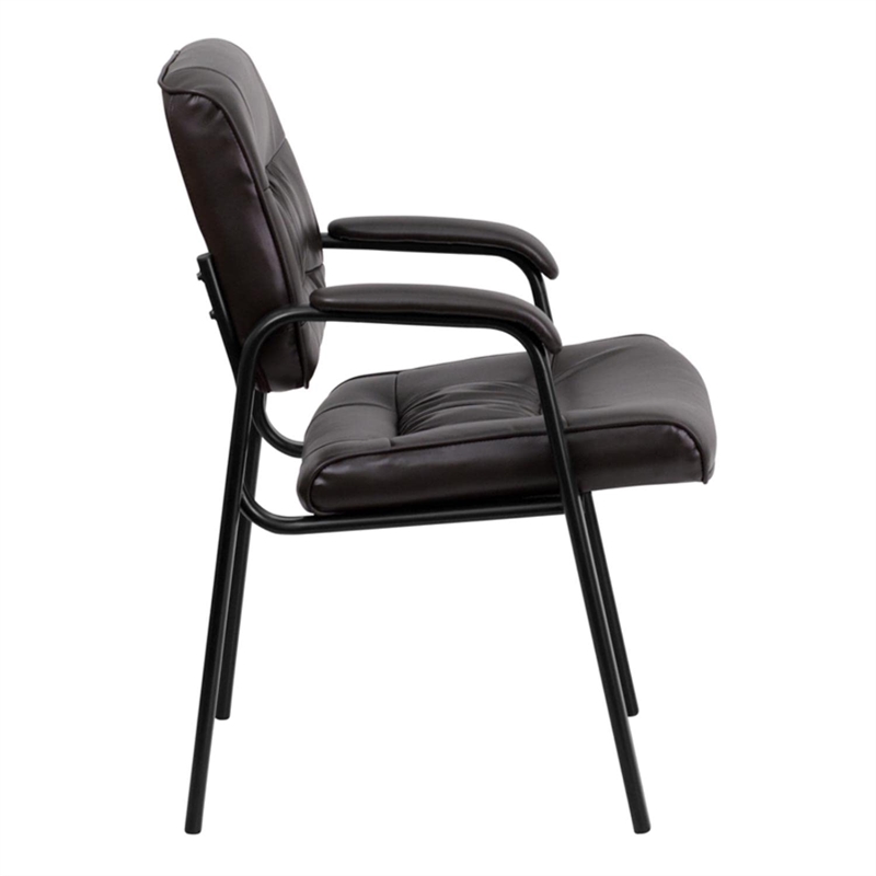 Flash Furniture Leather Guest Chair in Brown with Black Frame Finish