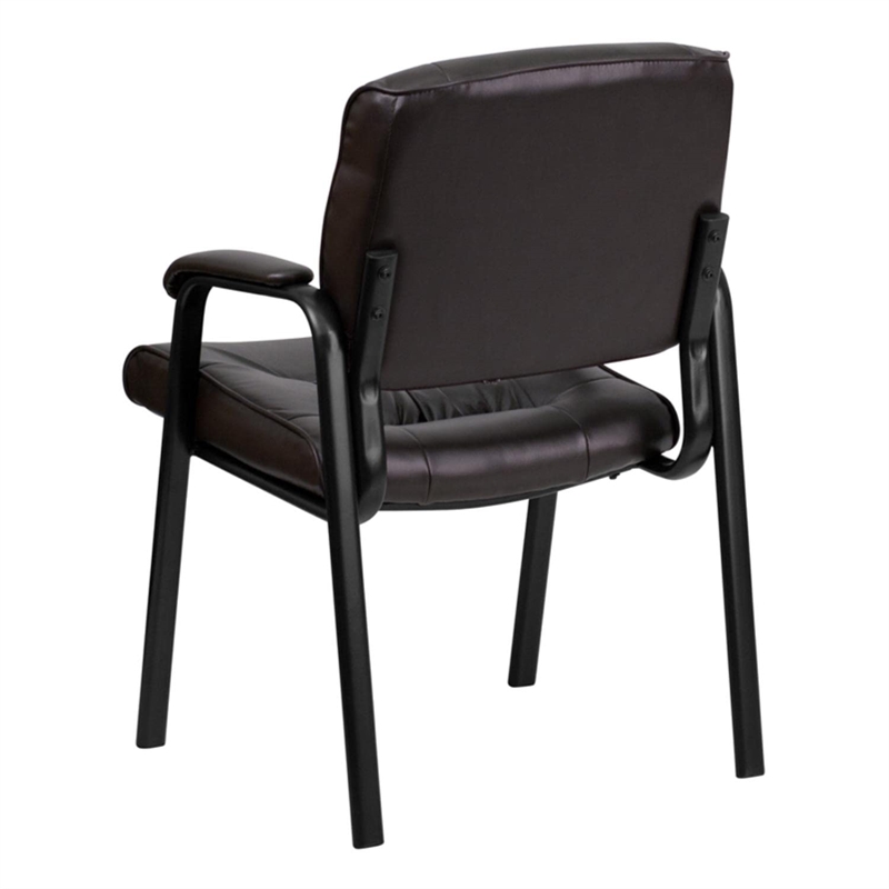 Flash Furniture Leather Guest Chair in Brown with Black Frame Finish