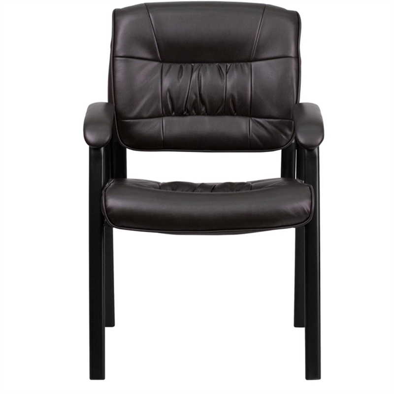 Flash Furniture Leather Guest Chair in Brown with Black Frame Finish
