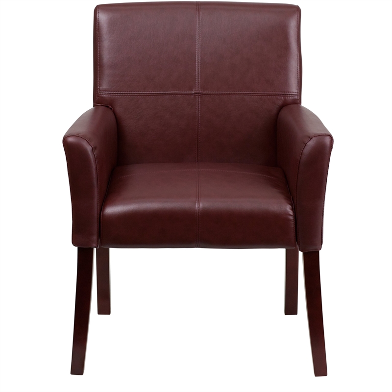 Flash Furniture Leather Executive Side Guest Chair in Burgundy and Mahogany