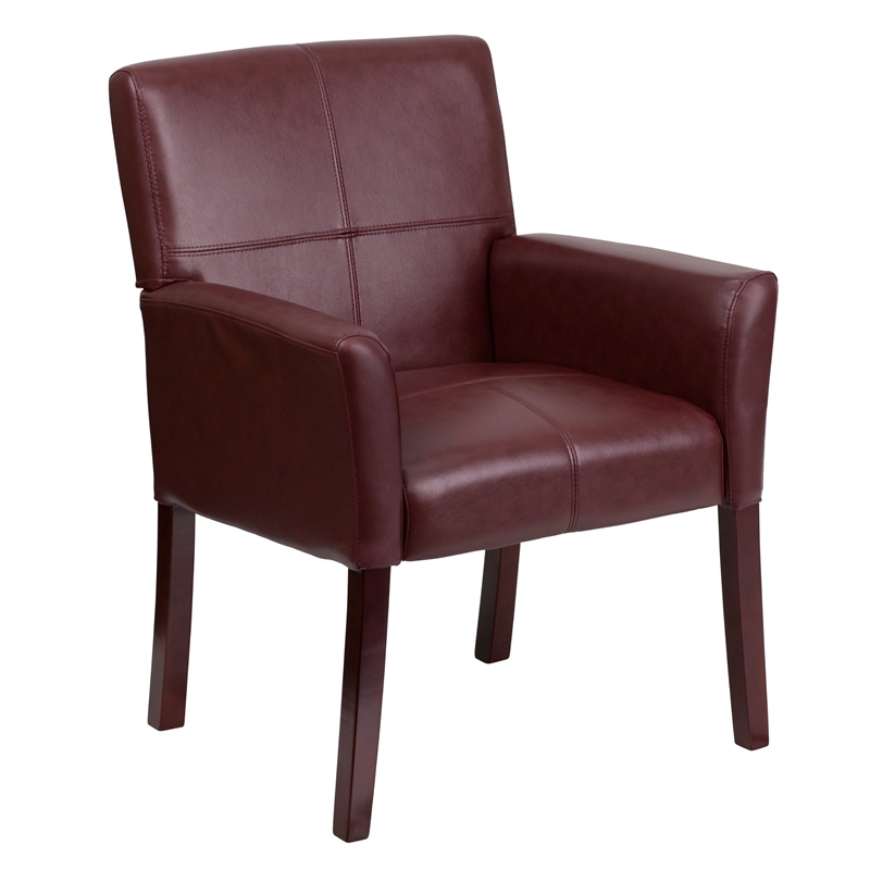 Flash Furniture Leather Executive Side Guest Chair in Burgundy and Mahogany