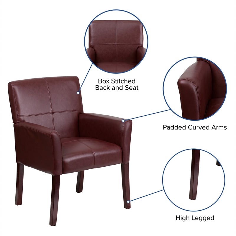 Flash Furniture Leather Executive Side Guest Chair in Burgundy and Mahogany