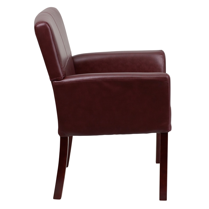 Flash Furniture Leather Executive Side Guest Chair in Burgundy and Mahogany