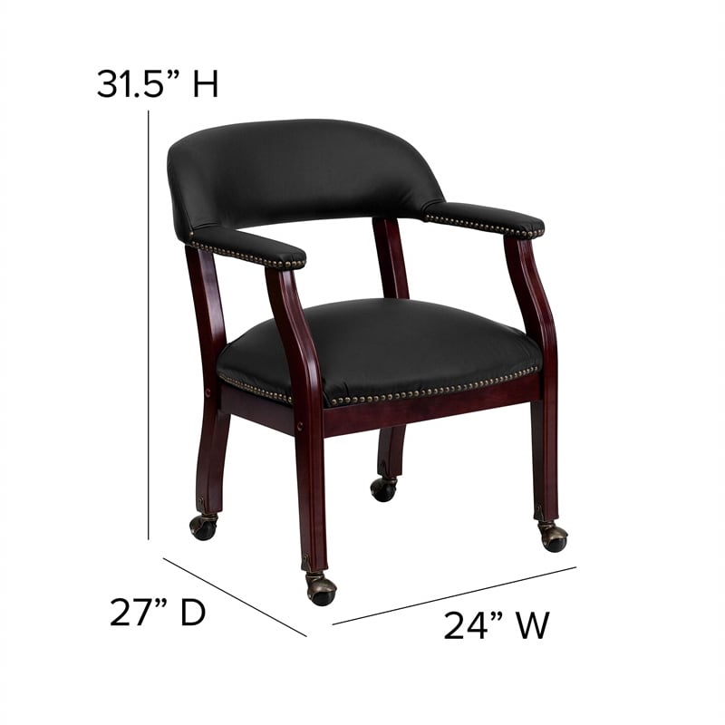 Flash Furniture Leather Guest Chair with Casters in Black
