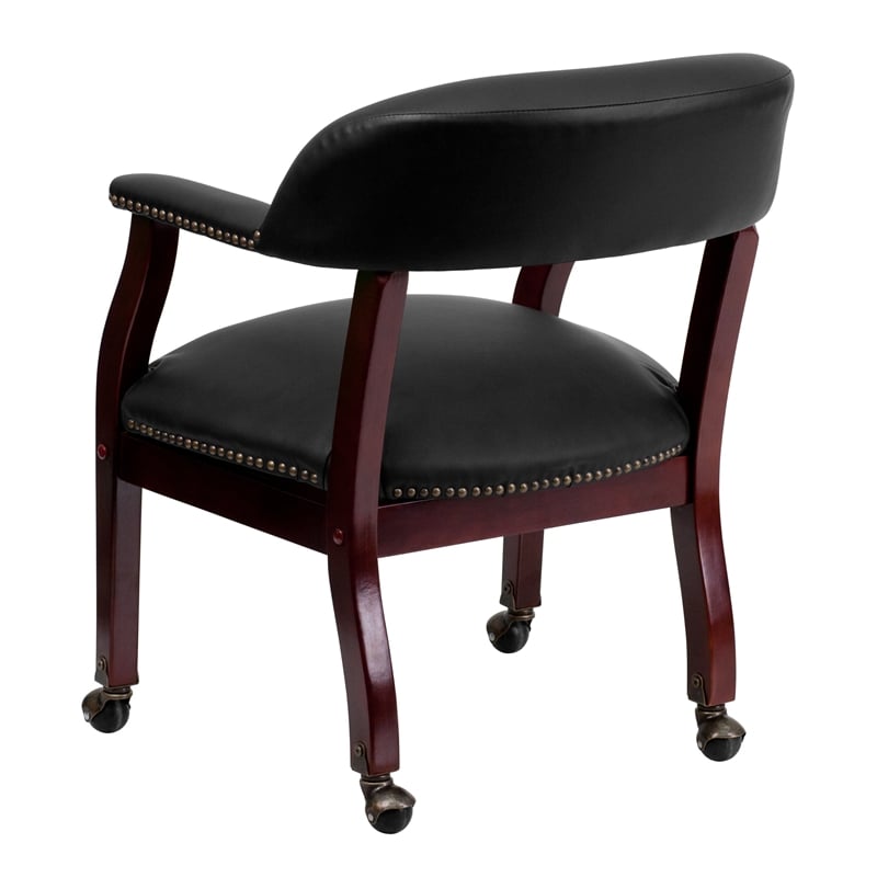 Flash Furniture Leather Guest Chair with Casters in Black
