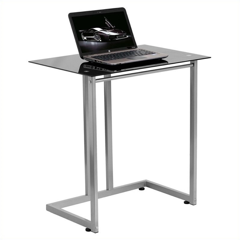Flash Furniture Glass Top Writing Desk In Black And Silver Nan 2905 Gg