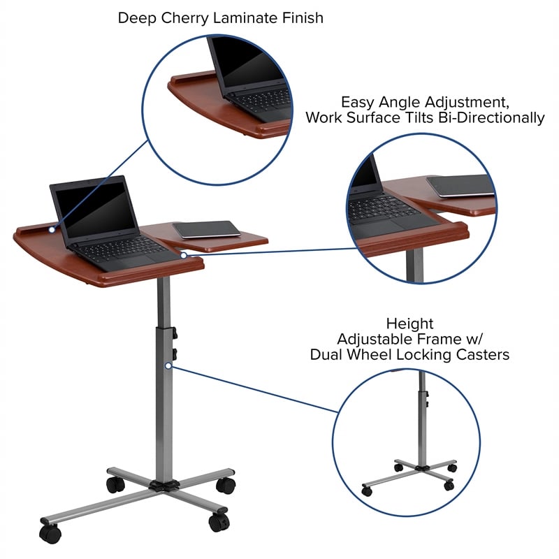 Flash Furniture Adjustable Mobile Laptop Computer Table in Cherry
