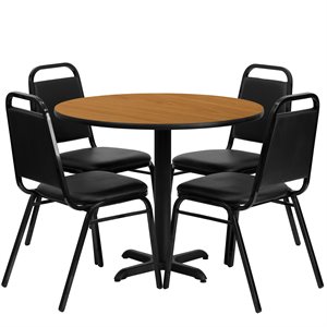 flash furniture 5 piece natural laminate top lunchroom dining set with black faux leather chairs