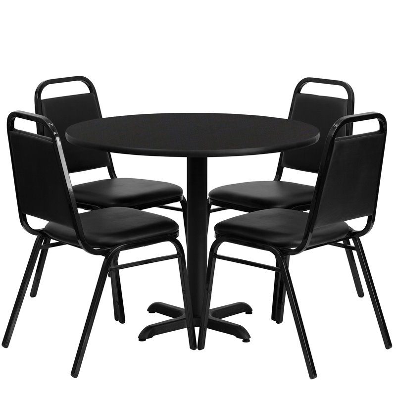 Flash Furniture 36Rd Laminate Table Set-Bnqt In Black Top Black Vinyl Seat
