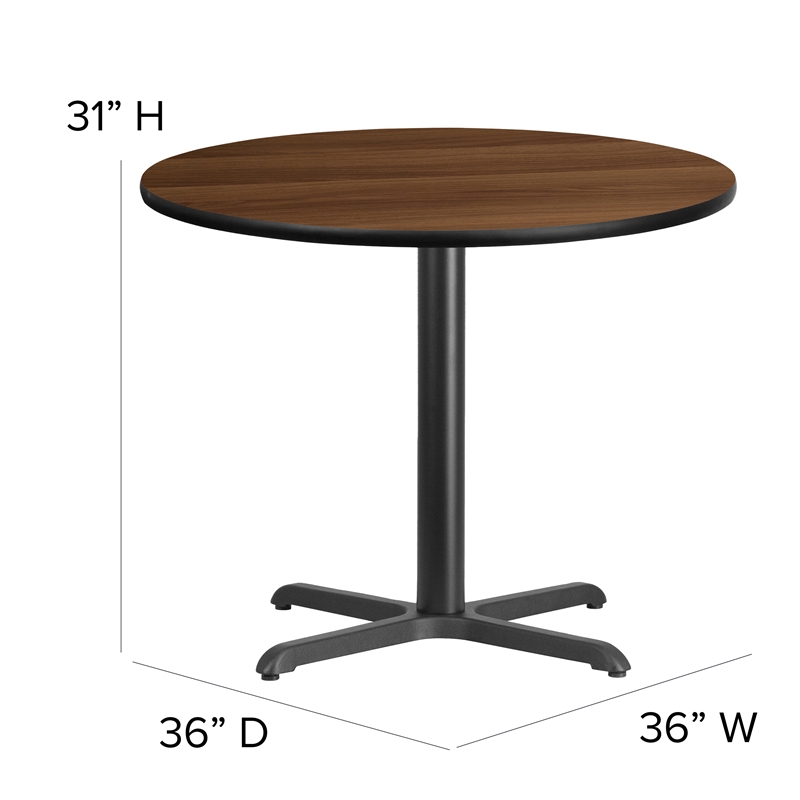 Flash Furniture 36Rd Laminate Table Set-Bnqt In Walnut Top Black Vinyl Seat