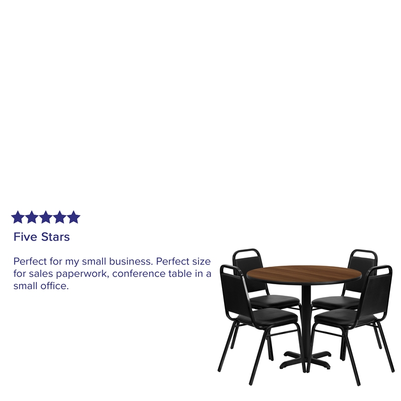 Flash Furniture 36Rd Laminate Table Set-Bnqt In Walnut Top Black Vinyl Seat