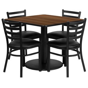 flash furniture 5 piece traditional walnut top lunchroom dining set with black ladderback chairs