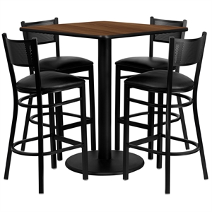 Flash Furniture Clark 36&quot SQ Walnut Laminate Table w/ 4 Metal Barstools