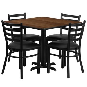 flash furniture 5 piece walnut laminate top lunchroom dining set with black ladder back chairs