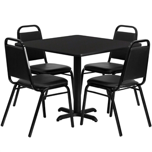 Flash Furniture 36Sq Laminate Table Set-Bnqt In Natural Top Black Vinyl Seat