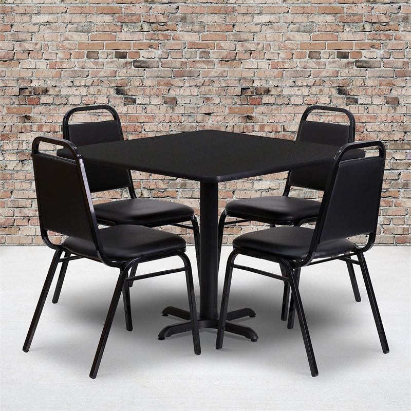 Flash Furniture 36Sq Laminate Table Set-Bnqt In Natural Top Black Vinyl Seat
