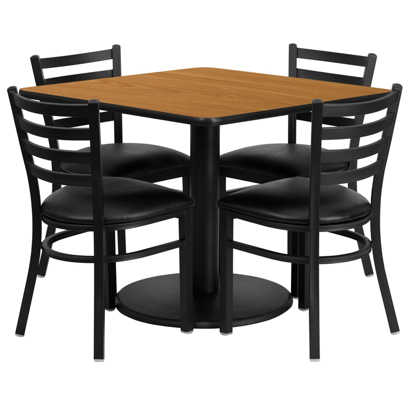 Flash Furniture 36Sq Laminate Table Set In Natural Top Black Vinyl Seat