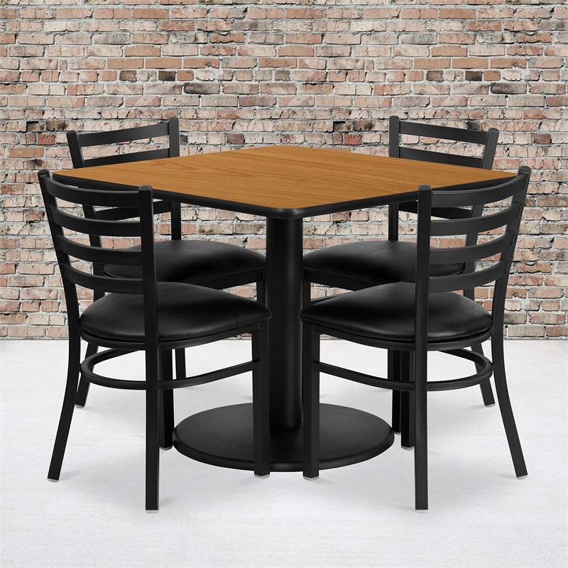 Flash Furniture 36Sq Laminate Table Set In Natural Top Black Vinyl Seat