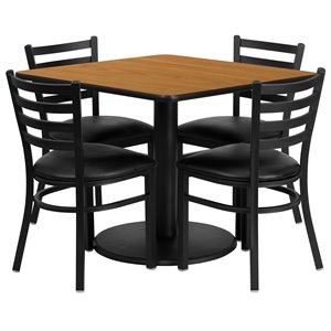 flash furniture 5 piece traditional natural top lunchroom dining set with black ladderback chairs
