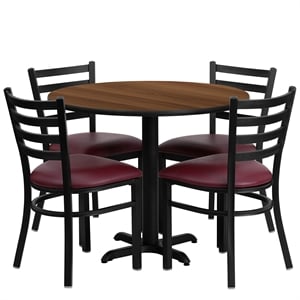 Flash Furniture 36Rd Laminate Table Set In Walnut Top Burgundy Vinyl Seat
