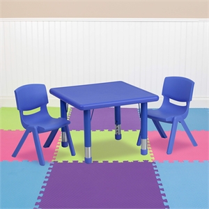 Flash Furniture 3 Piece Square Adjustable Activity Table Set in Blue