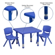 Flash Furniture 3 Piece Square Adjustable Activity Table Set in Blue