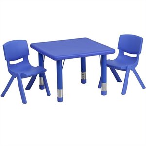 Flash Furniture 3 Piece Square Adjustable Activity Table Set in Blue
