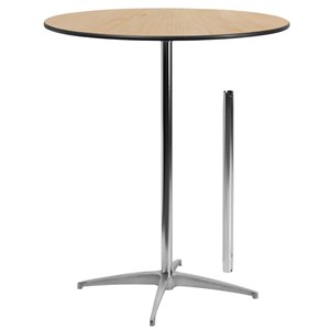 flash furniture contemporary adjustable round wood top cocktail table in natural and chrome