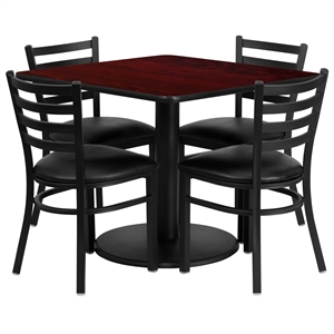 Flash Furniture 36Sq Laminate Table Set In Mahogany Top Black Vinyl Seat