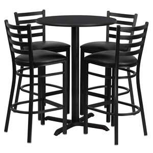 flash furniture 5 piece traditional black laminate top pub set with black ladder back stools