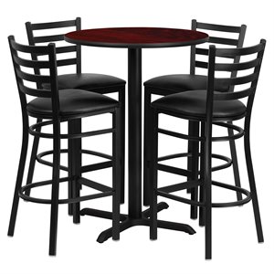 flash furniture 5 piece traditional mahogany laminate top pub set with black ladder back stools