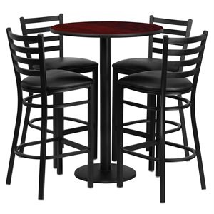 flash furniture 5 piece traditional mahogany top lunchroom pub set with black ladderback stools