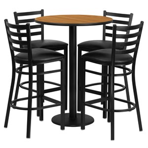 flash furniture 5 piece traditional natural top lunchroom pub set with black ladderback stools