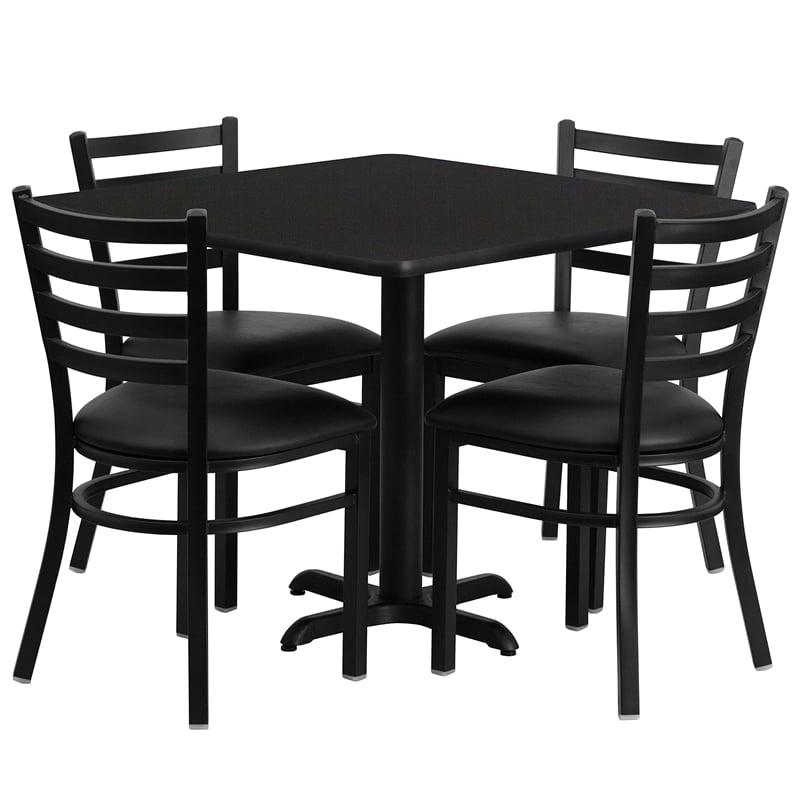Flash Furniture 36Sq Laminate Table Set In Black Top Black Vinyl Seat
