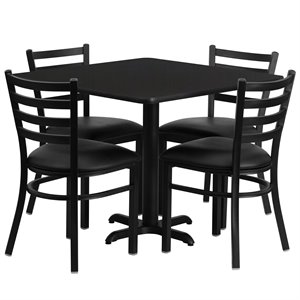 flash furniture 5 piece black laminate top lunchroom dining set with black ladder back chairs