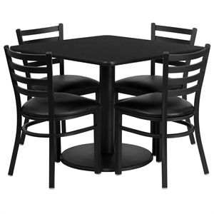 Flash Furniture 36Sq Laminate Table Set In Black Top Black Vinyl Seat