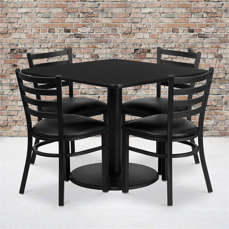 Flash Furniture 36Sq Laminate Table Set In Black Top Black Vinyl Seat