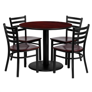 Flash Furniture Clark 36&quot RD Mahogany Laminate Table with 4 Metal Chairs