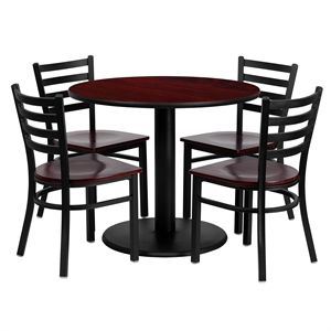 Flash Furniture Clark 36&quot RD Mahogany Laminate Table with 4 Metal Chairs